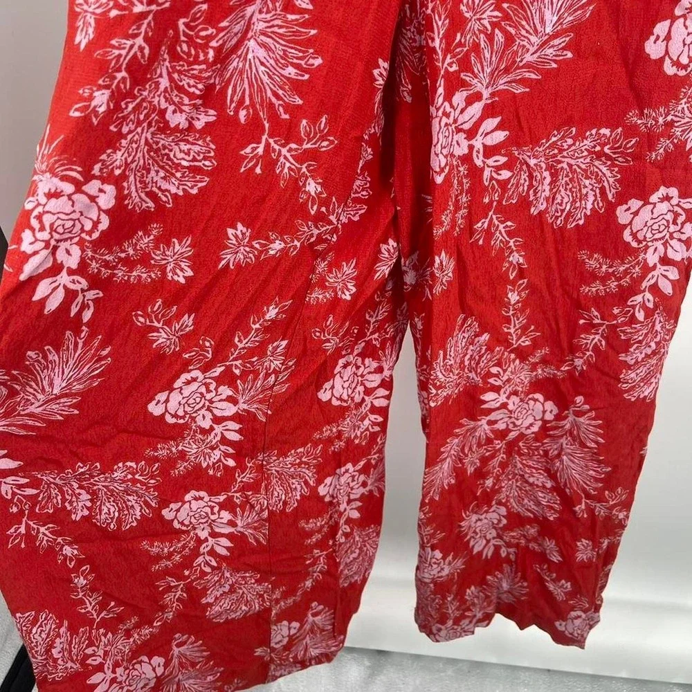 Free People Wide Leg Jumpsuit Red Floral Tropical Medium 8 Colorful Beachy Boho